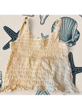 Smocked Cream Tank Top with Wide Straps